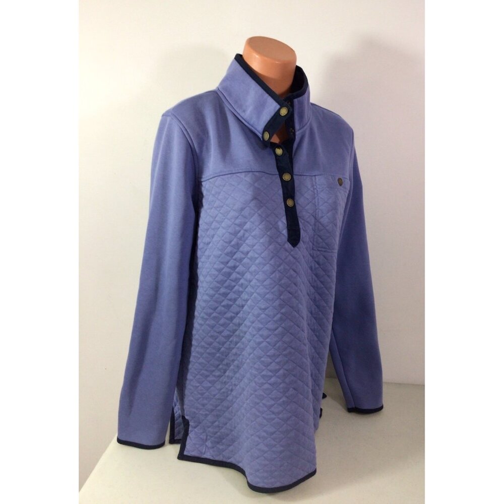 L.L. Bean Lavender Quilted Pullover with Navy Trim
